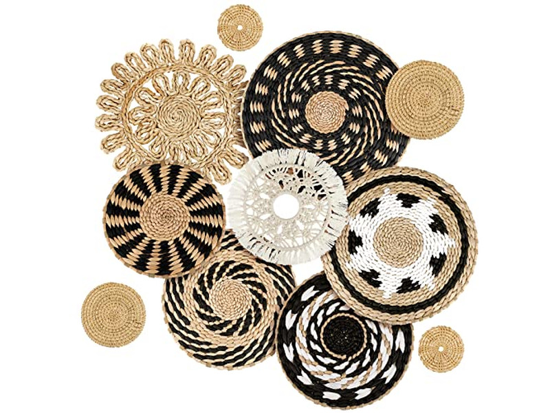 Cesta de Parede Tecida Boho Decorativa Plana Feita à Mão Grande