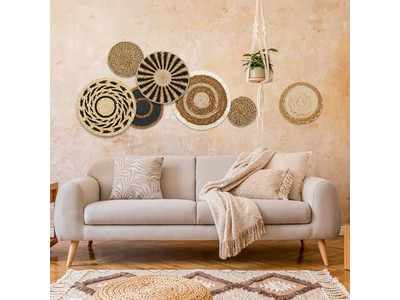 Conjunto de Decoração de Parede com Cesta Plana Peças de Decoração Artesanal para Quarto de Namorada