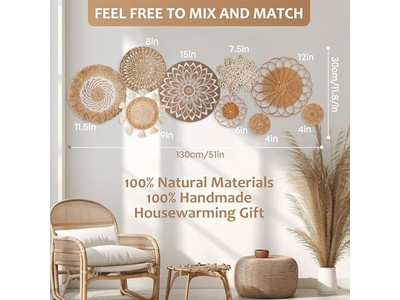 Decorações de Rattan para Parede Conjunto de 11 Cestas com Embalagem Personalizável