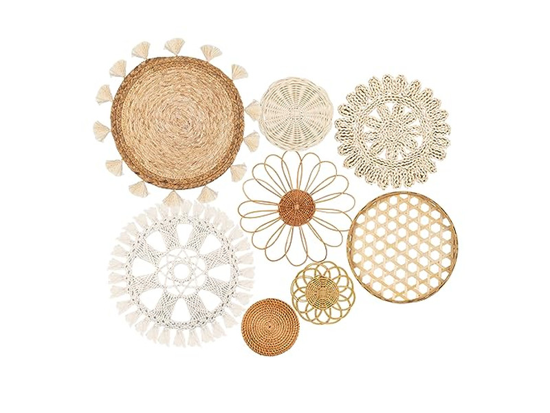 Decoração de Cesta de Parede Boho Redonda em Cestas de Cozinha Estilo Rústico Tecidas