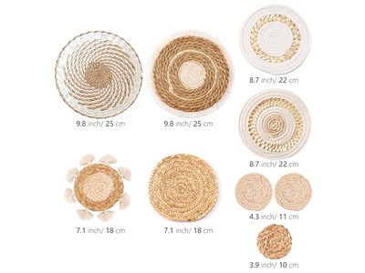 Cestas de Capim-Marinho Decoração de Parede Conjunto de 10 Cestas 13