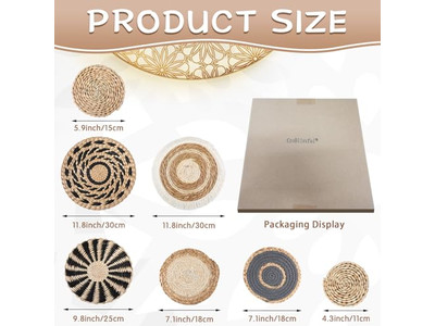 Cesta de Parede Tecida Conjunto de Decoração para Casa Boho Pendurada