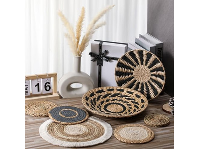 Cesta de Parede Tecida Conjunto de Decoração para Casa Boho Pendurada
